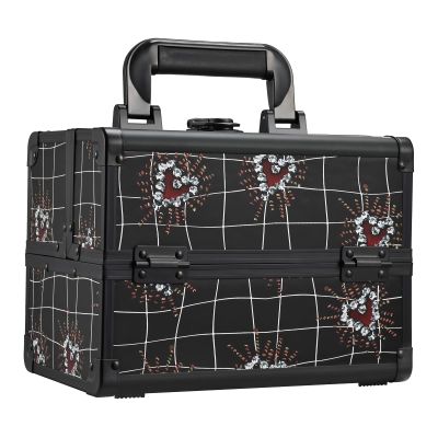 Joligrace Makeup Train Case Portable Makeup Case Organizer 2 Trays Cosmetic Box Storage with Mirror Lockable with Key for Cosmetics Nail Tech Traveling Makeup Travel Box Punk Love Hearts