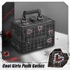 Joligrace Makeup Train Case Portable Makeup Case Organizer 2 Trays Cosmetic Box Storage with Mirror Lockable with Key for Cosmetics Nail Tech Traveling Makeup Travel Box Punk Love Hearts view 3