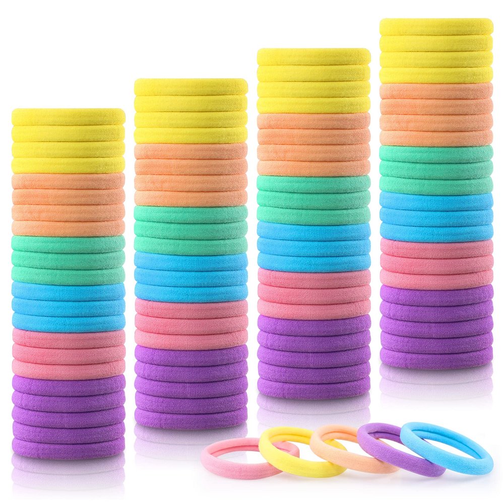 100PCS 2 Inches Hair Ties for Women Girls, Sublaga Seamless Thick Hair Band, Elastic Hair Ties No Damage Ponytail Holder (Spring color)