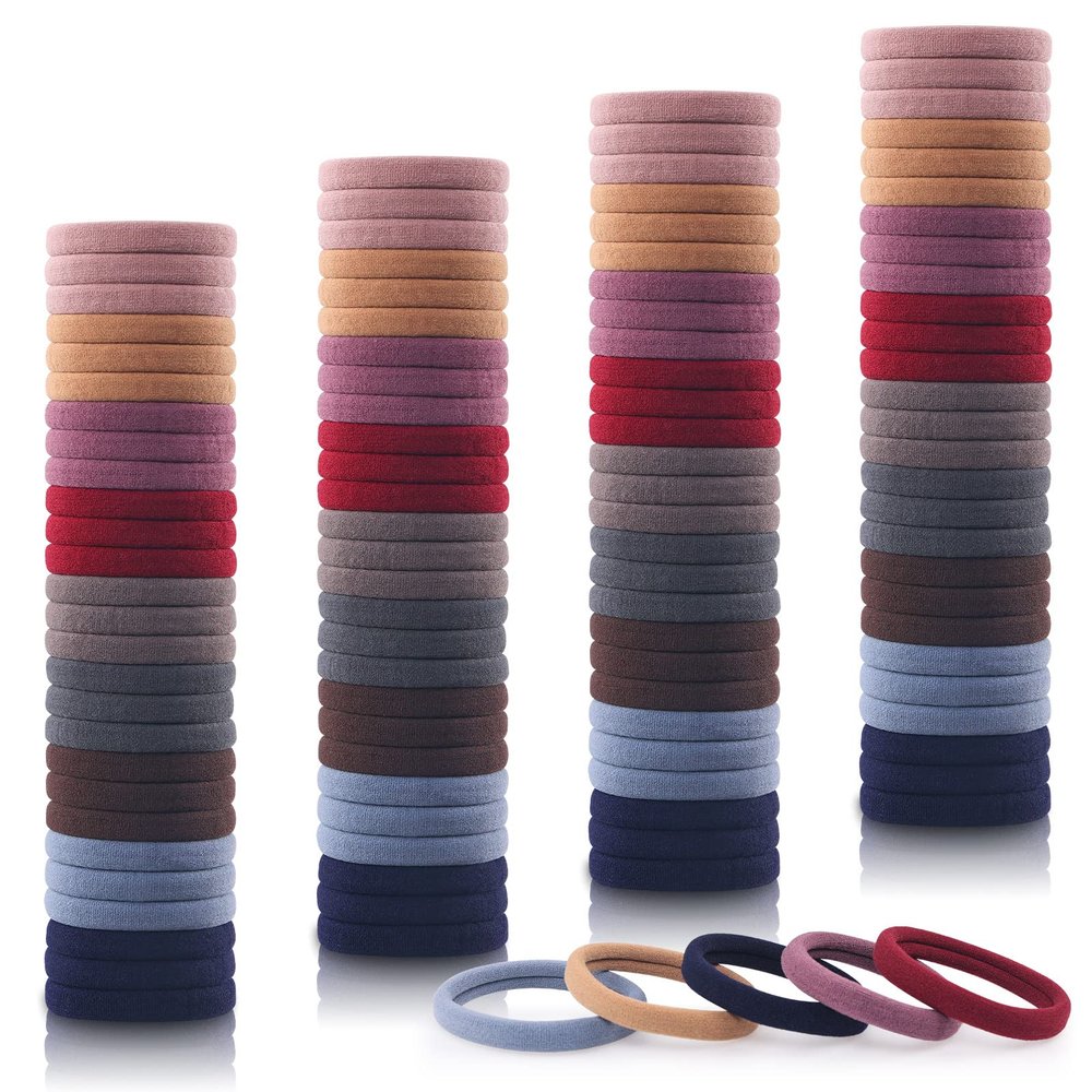 100PCS 2 Inches Dark Hair Ties for Women Girls, Sublaga Seamless Thick Hair Band, Elastic Hair Ties No Damage Ponytail Holder (Dark color)