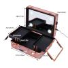 BJTDLLX Makeup Train Case, 2-layer Train Makeup Case with LED Lights and Mirror, Travel Makeup Train Case Makeup Bag Cosmetic Organizer Box Makeup Case, Large Makeup Artist Organizer Kit (Rose Gold) view 3