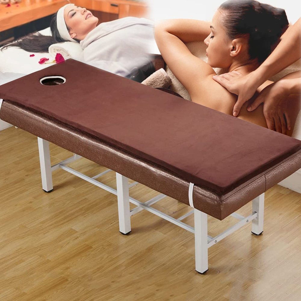 Massage Table Pad,1.5In Lash Bed Cushion,Comfortable Mattress Topper with Hole for Beauty Salon Extension Table,with Removable Cover & Elastic Bands,Spa Bed Padding Only,Brown r,70x190cm