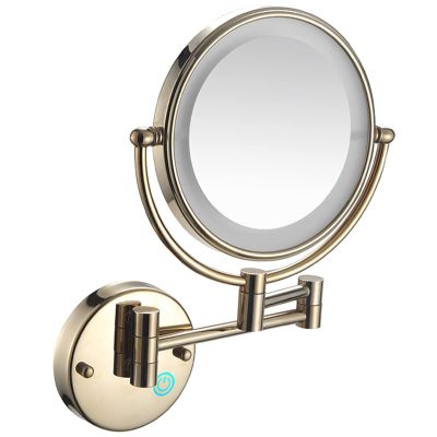 KEYQEEN Touch Dimmable LED Makeup Mirror with Lights and Magnification, USB Charging Double Sided Bathroom Wall Mounted Extendable Vanity Mirror,Gold,5X