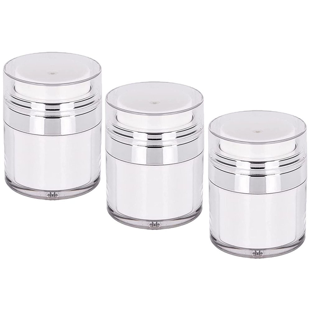 Jeshowmen Airless Pump Jar  3pcs Moisturizer Container with Airless Pump - Cream Jar Vacuum Bottle Dispenser for Travel Essentials (Large(3.6))