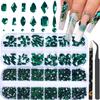 HNUIX Nail Rhinestones - 3D Multi Shape Size, Emerald Green Nail Gems, Flat Back, with Kit, for Nail Art, DIY Decorations view 1