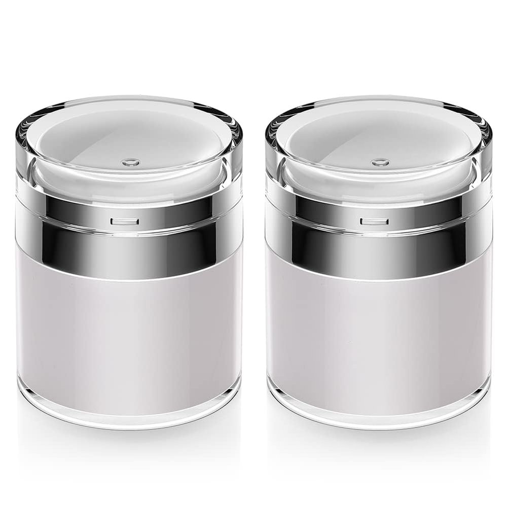 Airless Pump Jar, 1.7 oz Airless Pump Bottles, Travel Lotion Container  Vacuum Dispenser for Cream  Leak-Proof TSA-Friendly Design Keeps Cream Fresh  Multi-Purpose for Lotion, Sunscreen (2 Pack)