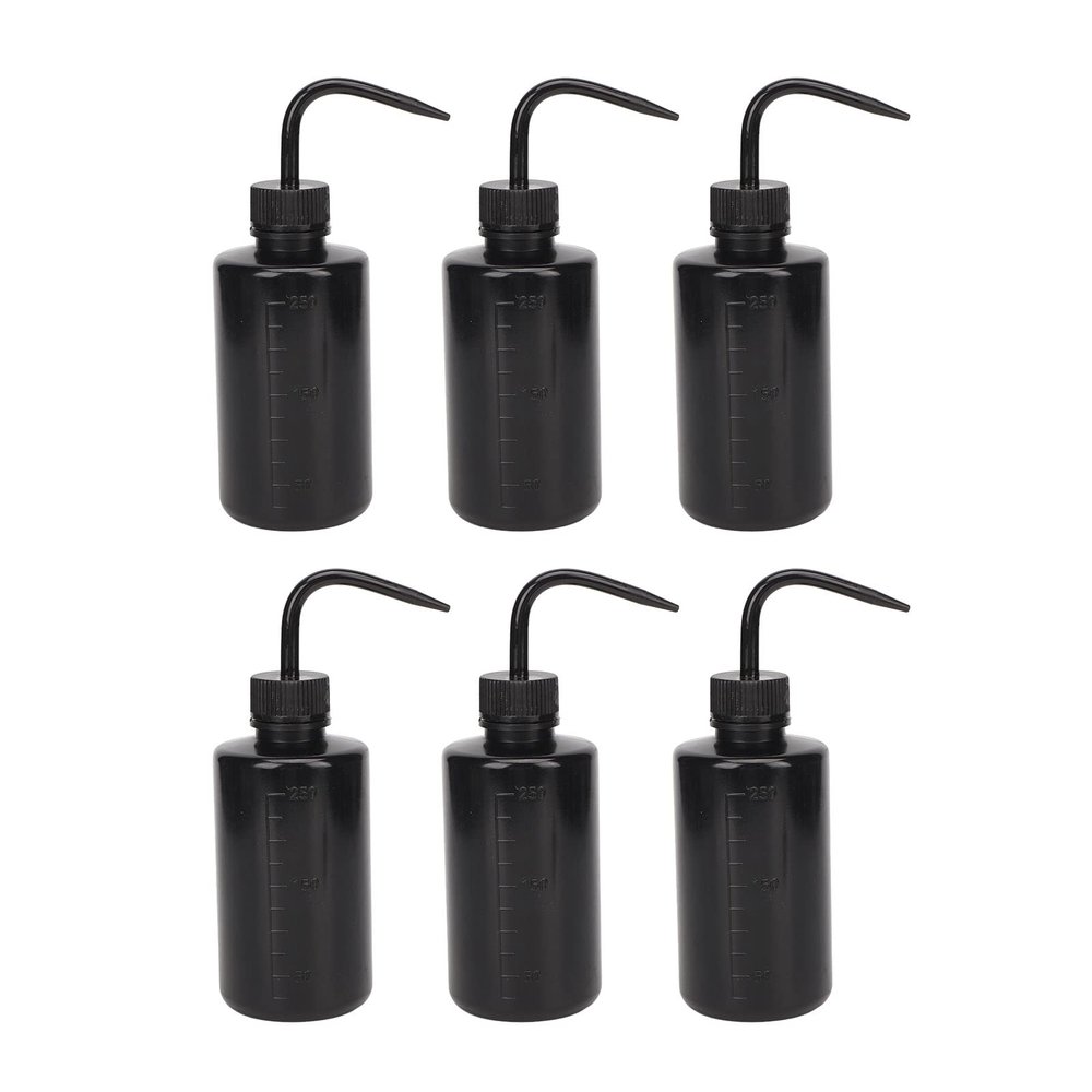 ZJchao 6pcs Empty Squeeze Bottle, 250ml Wash Bottle Cleaning Plastic Squeeze Bottle with Narrow Mouth for Tattooist, Green Soap Squirt Bottle Succulent Watering Can (Black)