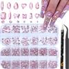 HNUIX Nail Rhinestones - 3D Multi Shape Size Crystal, Light Pink Nail Gems, Flat Back, with Kit, for Nail Art, DIY Decorations view 1