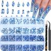 HNUIX Nail Rhinestones - 3D Multi Shape Size Crystal, Light Blue Nail Gems, Flat Back, with Kit, for Nail Art, DIY Decorations view 1