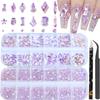 HNUIX Nail Rhinestones - 1600pcs 3D Multi Shape Size Crystal, Pink AB Nail Gems, Flat Back, with Kit, for Nail Art, DIY Decorations view 1