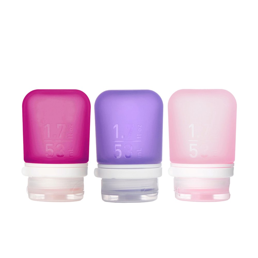 humangear GoToob+ Refillable Silicone Travel Size Bottles with Locking Cap, 3pk Set, Rose/Lilac/Magenta, Small (1.7 fl.oz; 53ml)