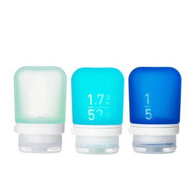 humangear GoToob+ Refillable Silicone Travel Size Bottles with Locking Cap, 3pk Set, Mint/Aqua/Teal, Small (1.7 fl.oz; 53ml)