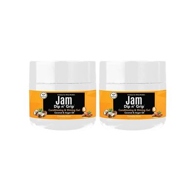 Jam Dip n' Grip Conditioning & Shining Gel Extreme Hold & High Shine with Argan & Coconut Oil No Flakes, Frizz Control 2 Pack (4oz Each)