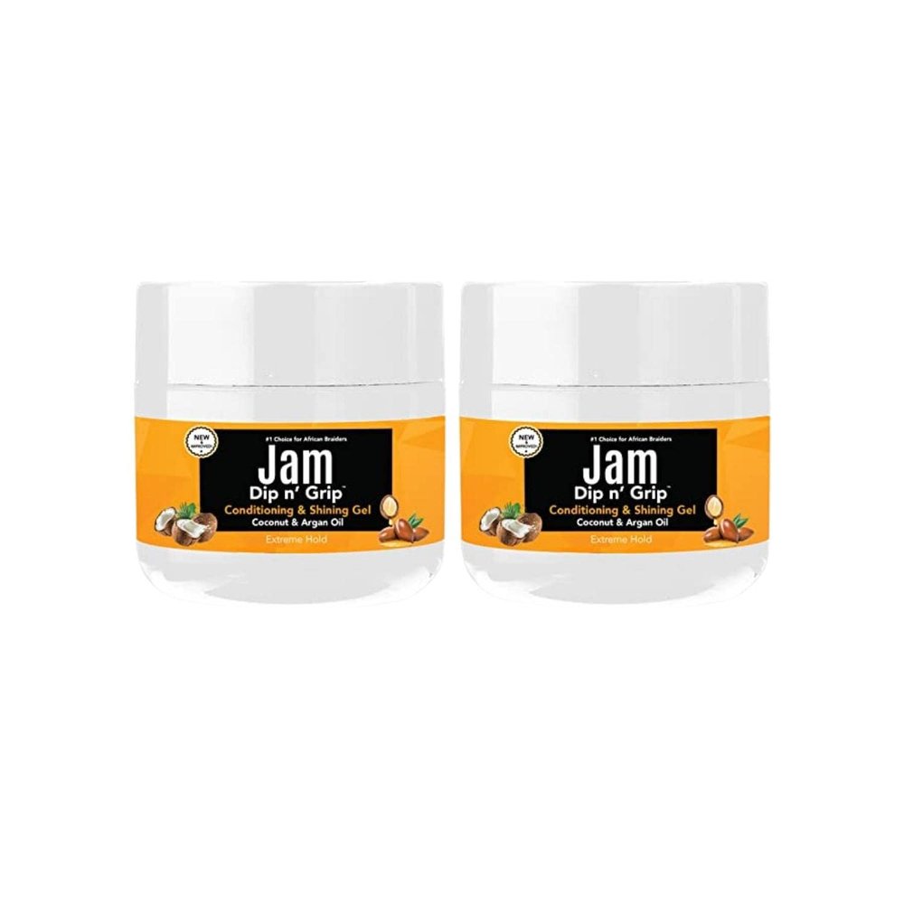 Jam Dip n' Grip Conditioning & Shining Gel Extreme Hold & High Shine with Argan & Coconut Oil No Flakes, Frizz Control 2 Pack (4oz Each)