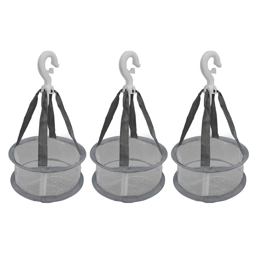 Makeup Brush Drying Rack, 3pcs Hanging Mesh Dry Net Mini Ventilated Windproof Drying Rack Basket Dryer for Makeup Brushes Tools (Grey)