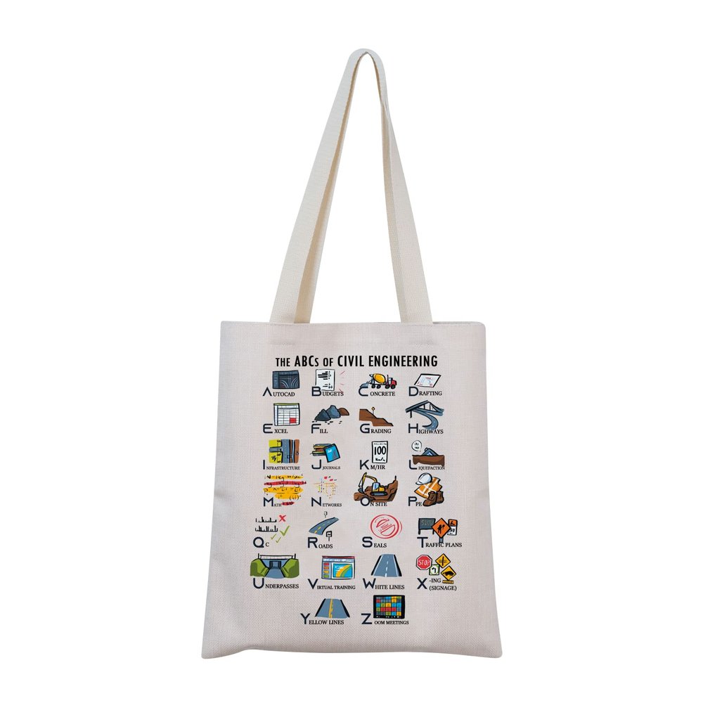 MNIGIU Civil Engineer Alphabet Tote Bag - The ABC's of Civil Engineering Graduation Gift for Female Engineer