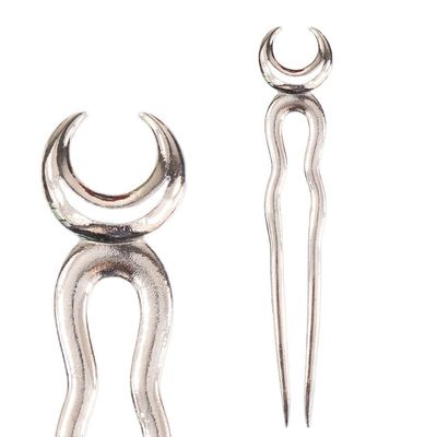 2pack Crescent Moon Styling Pins Black Wicca Witch Hair Slide Renaissance Festival Hair Acceossories for Women Hair Stick Antique Silver Plated