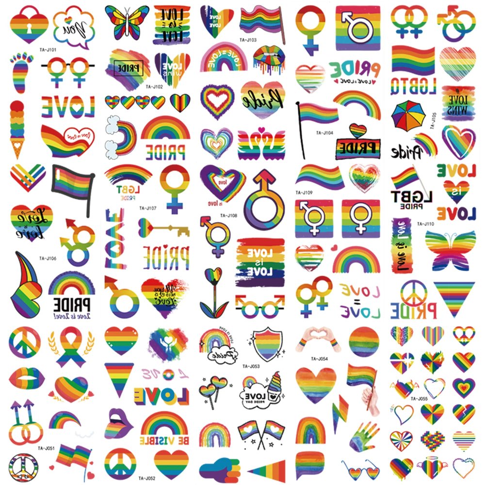 200+ Pcs Pride Tattoos,Gay Pride Tattoos,20 Sheets Pride Temporary Tattoos,Pride Outfits for Women,Waterproof Rainbow Flag Tattoo Stickers for Pride Equality Parades and Celebrations