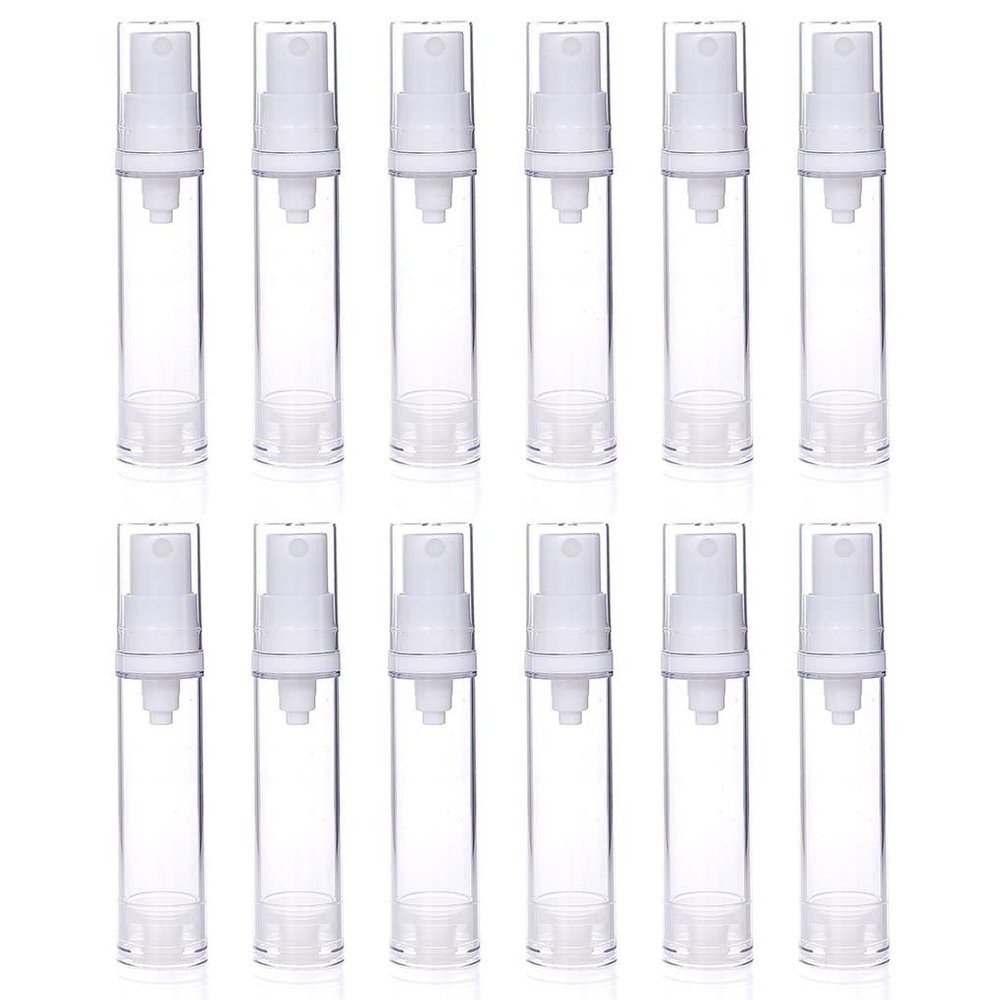 LXLK 48 Pcs 10ML Empty Refiilable Airless Vacuum Spray Bottle Clear Plastic Pump Press Bottle Perfume Vials Fine Mist Spray Bottles for Essential Oil Samples Portable Travel Atomizer