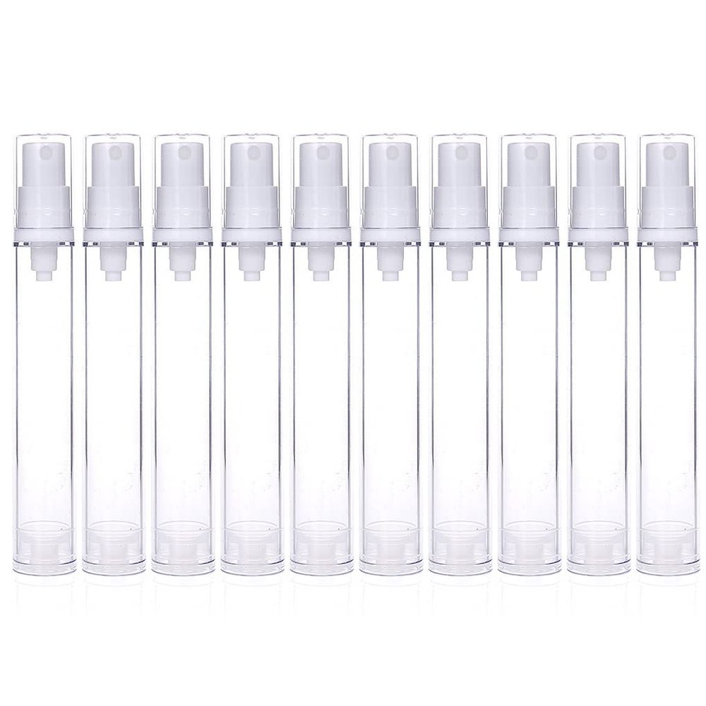 LXLK 12 Pcs 15ML Empty Refiilable Airless Vacuum Spray Bottle Clear Plastic Pump Press Bottle Perfume Vials Fine Mist Spray Bottles for Essential Oil Samples Portable Travel Atomizer