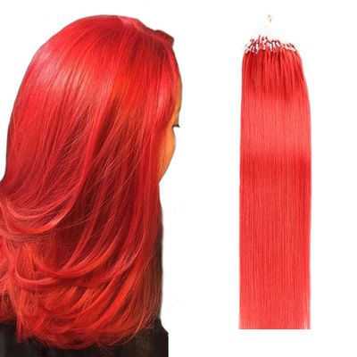 100% Remy Human Hair Extensions Micro Ring Loop Bead Tipped Hair,Straight Micro Ring Human Hair Extensions,50g 50 Strands,Red,16inch