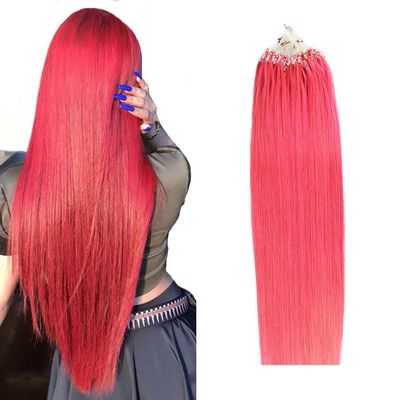 100% Remy Human Hair Extensions Micro Ring Loop Bead Tipped Hair,Straight Micro Ring Human Hair Extensions,50g 50 Strands,Pink,20inch