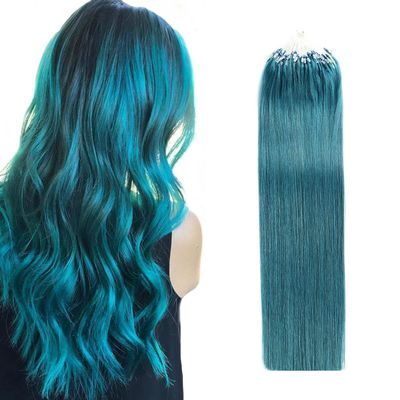 100% Remy Human Hair Extensions Micro Ring Loop Bead Tipped Hair,Straight Micro Ring Human Hair Extensions,50g 50 Strands,Blue,24inch