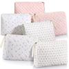 Sweetude 6 Pcs Quilted Makeup Bag Cotton Cosmetic Bag Cute Flower Aesthetic Large Floral Makeup Pouch Coquette Travel Toiletry Kawaii Stuff supplies for Women Girls view 1