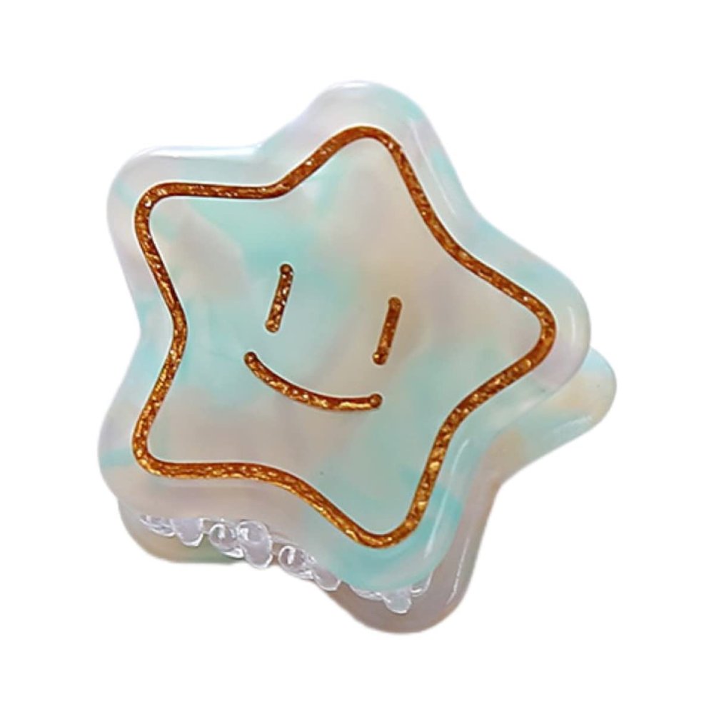 Star Shape Hair Clips,Cellulose Acetate Hair Clips,Small Claw Clips for Girl,Hair Accessories,Pack of 5,Cyan