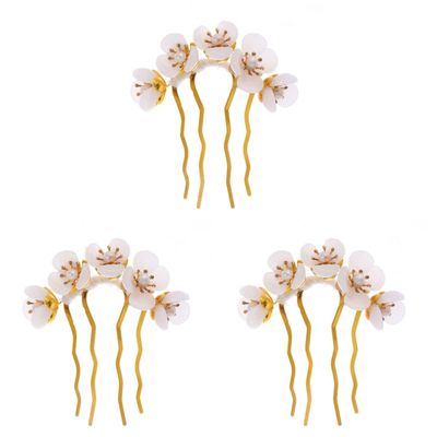 Beaupretty Vintage Chinese Hair Stick Set 3 Pieces Jade Flower Hair Chopsticks Traditional Petal Pin Styling Accessories for Women and Girls