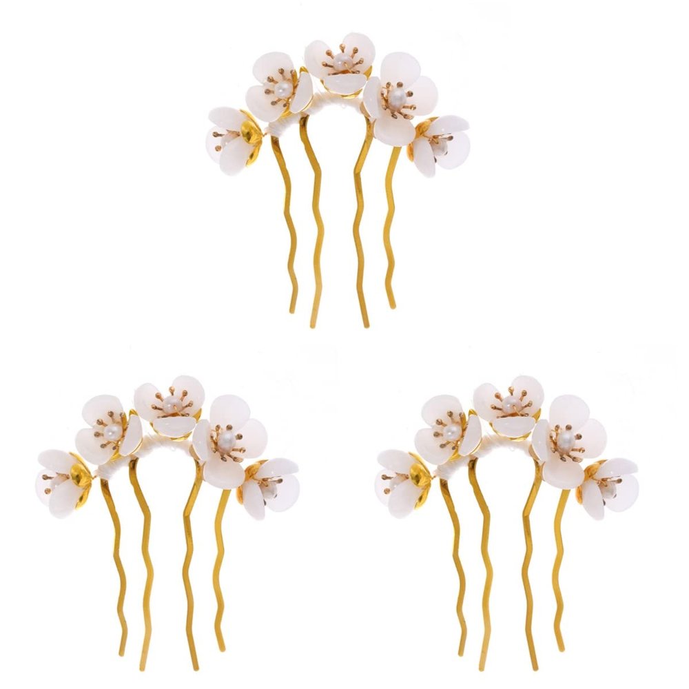 Beaupretty Vintage Chinese Hair Stick Set 3 Pieces Jade Flower Hair Chopsticks Traditional Petal Pin Styling Accessories for Women and Girls