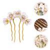 Beaupretty Vintage Chinese Hair Stick Set 3 Pieces Jade Flower Hair Chopsticks Traditional Petal Pin Styling Accessories for Women and Girls view 3
