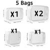 5 Pack Clear Plastic Zippered Toiletry Carry Pouch TSA Approved Toiletry Bag Portable Cosmetic Makeup Bag for Vacation, Bathroom and Organizing (White, Mixed Size) view 2