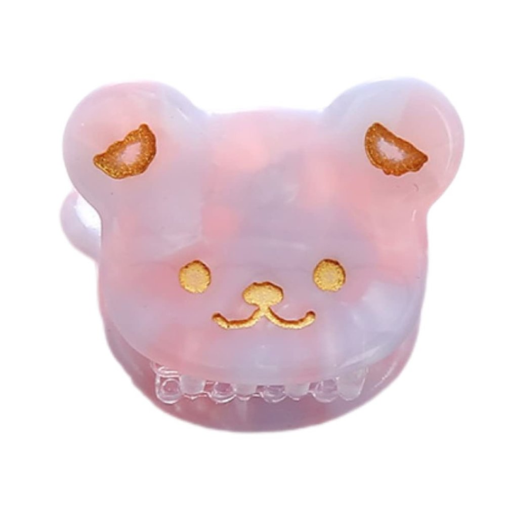 Cute Bear Head Hair Clips,Cellulose Acetate Hair Clips,Small Claw Clips for Girl,Hair Accessories,Pack of 6,Pink