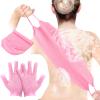 3-Pack Exfoliating Gloves Back Exfoliating Towel Back Washer for Shower Back Scrubber for Shower Skin Washcloth Body Exfoliator Set for Women Men, Pink view 1