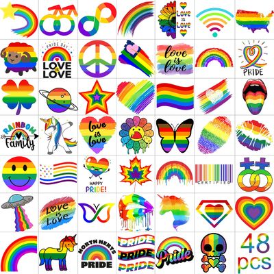48 PCS Gay Pride Tattoos Temporary, Rainbow Face Tattoos Stciekrs For Women Men Adults, Temp Bulk Fake LGBT LGBTQ Pride Face Tattoo Accessories, Equality Parade Festival Party Celebrations