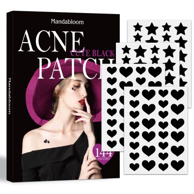 Mandabloom Acne Pimple Patch, Hydrocolloid Acne Patches with Tea Tree & Calendula Oil, Star-Shaped Acne Patches Cute for Face (Black Star & Heart)