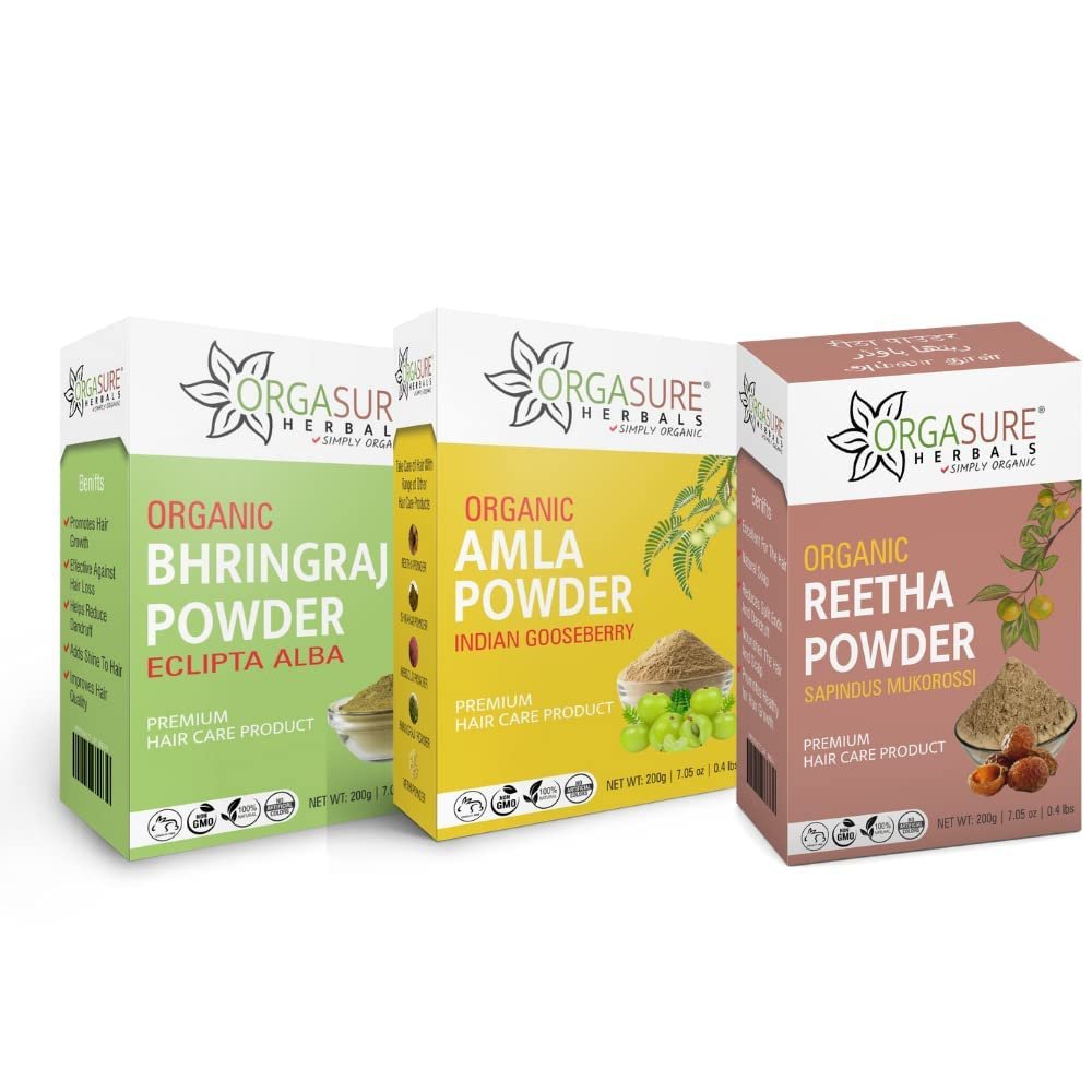 Kavir Bhringraj, Amla and Aritha powder 200g x 3 pack | Organic Hair care Combo Pack | Total 600 gm