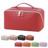 ANIEJUFI Large Capacity Travel Cosmetic Bag Makeup Bag Women Portable Checkered Makeup Organizer Bags Toiletry Bag with Handle and Dividers, Red view 1
