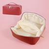 ANIEJUFI Large Capacity Travel Cosmetic Bag Makeup Bag Women Portable Checkered Makeup Organizer Bags Toiletry Bag with Handle and Dividers, Red view 2