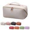 ANIEJUFI Large Capacity Travel Cosmetic Bag Makeup Bag Women Portable Checkered Makeup Organizer Bags Toiletry Bag with Handle and Dividers, White view 1