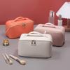 ANIEJUFI Large Capacity Travel Cosmetic Bag Makeup Bag Women Portable Checkered Makeup Organizer Bags Toiletry Bag with Handle and Dividers, White view 3