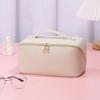 ANIEJUFI Large Capacity Travel Cosmetic Bag Makeup Bag Women Portable Checkered Makeup Organizer Bags Toiletry Bag with Handle and Dividers, White view 4