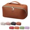 ANIEJUFI Large Capacity Travel Cosmetic Bag Makeup Bag Women Portable Checkered Makeup Organizer Bags Toiletry Bag with Handle and Dividers, Brown view 1