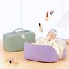 ANIEJUFI Large Capacity Travel Cosmetic Bag Makeup Bag Women Portable Checkered Makeup Organizer Bags Toiletry Bag with Handle and Dividers, Purple view 3