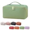 ANIEJUFI Large Capacity Travel Cosmetic Bag Makeup Bag Women Portable Checkered Makeup Organizer Bags Toiletry Bag with Handle and Dividers, Green view 1