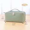 ANIEJUFI Large Capacity Travel Cosmetic Bag Makeup Bag Women Portable Checkered Makeup Organizer Bags Toiletry Bag with Handle and Dividers, Green view 3