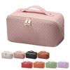 ANIEJUFI Large Capacity Travel Cosmetic Bag Makeup Bag Women Portable Checkered Makeup Organizer Bags Toiletry Bag with Handle and Dividers, Pink view 1