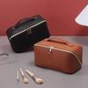 ANIEJUFI Large Capacity Travel Cosmetic Bag Makeup Bag Women Portable Checkered Makeup Organizer Bags Toiletry Bag with Handle and Dividers, Black view 3