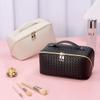 ANIEJUFI Large Capacity Travel Cosmetic Bag Makeup Bag Women Portable Checkered Makeup Organizer Bags Toiletry Bag with Handle and Dividers, Black view 4